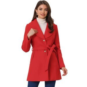 Shawl Collar Outwear Winter Belted Single Breasted Coat Red